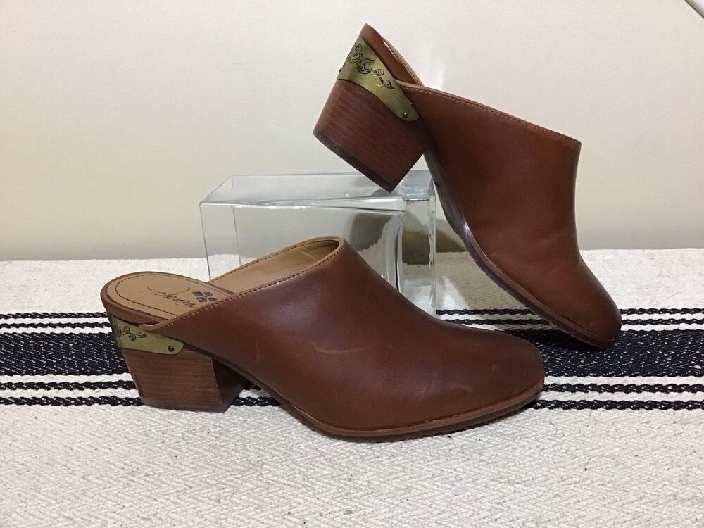 Patricia Nash Michaela Brown Leather Brass Boho Mule SlipOn Sz 6 Classic Western